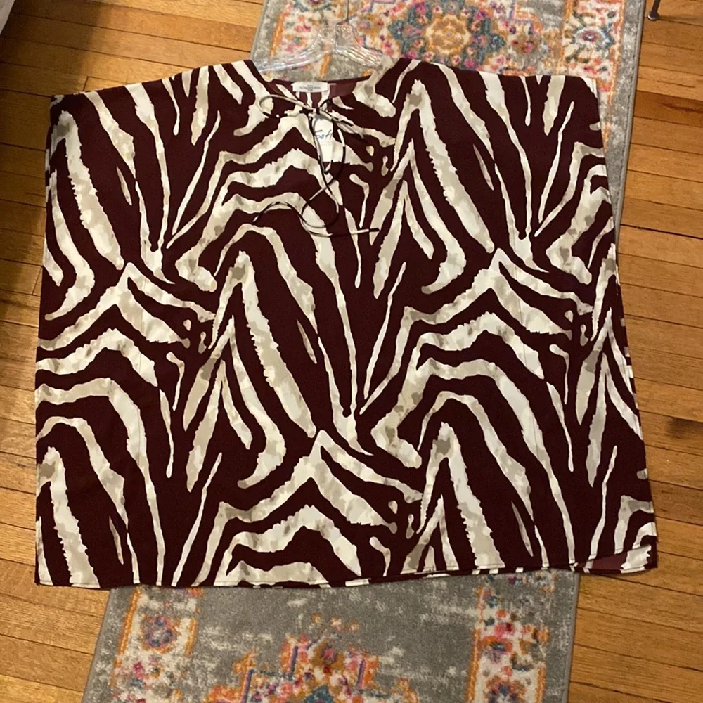 SOHO Brown Cream Zebra Print Kaftan mini dress V neck Short sleeve Resortwear LG - Picture 5 of 9